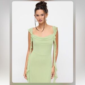 Cider MESH RUFFLE HEM MAXI DRESS S FE2-12